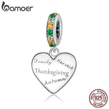 Bamoer День благодарения любовь CZ бусины для изготовления ювелирных изделий Настоящее серебро 925 пробы Шарм для оригинальных браслетов браслет 925 silver