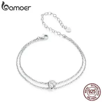 Bamoer, двухслойный браслет из стерлингового серебра 925 пробы, 1 карат, муассанит, браслет овальной формы, выращенный в лаборатории бриллиант, звено цепи для женщин, свадебный подарок MSB012