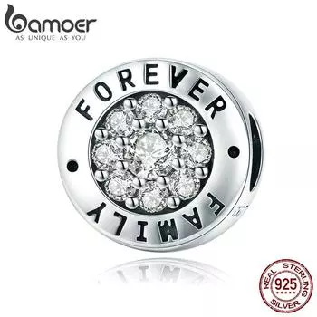 BAMOER Fashion из стерлингового серебра 925 пробы Forever Family, круглые ослепительные очаровательные бусины с фианитом