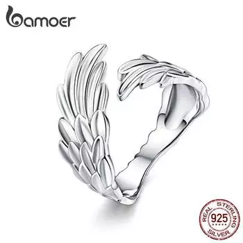 BAMOER Guardian Wings Ring Аутентичные кольца из стерлингового серебра 925 пробы, свободный размер, регулируемые кольца на палец SCR512 серебряный