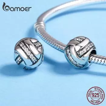 BAMOER из натурального стерлингового серебра 925 пробы, высокое качество, блестящая лента, бусины в форме шара, подходят для браслетов SCC302