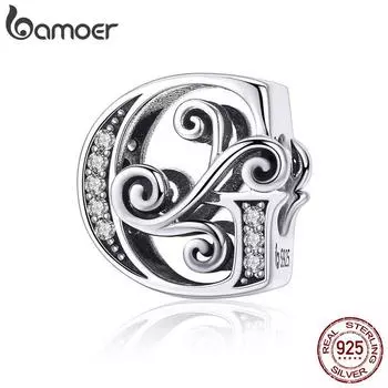 BAMOER из натурального стерлингового серебра 925 пробы, буква G, бусины с алфавитом, подвески, подходят для браслетов и браслетов, сделай сам G