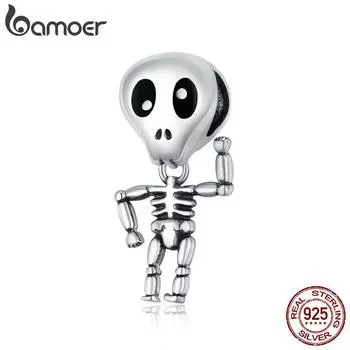 Bamoer из натурального стерлингового серебра 925 пробы на Хэллоуин, череп, человек, подвеска CZ для оригинальных роскошных брендовых женских украшений своими руками 925 silver