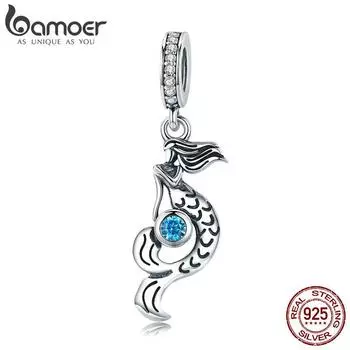 BAMOER из натурального стерлингового серебра 925 пробы, подвеска с русалкой, подходит для женщин, браслеты-подвески, сделай сам, еврей