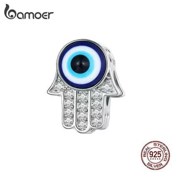 BAMOER из стерлингового серебра 925 пробы, бусины Фатимы, подвески в виде глаз дьявола для женщин, оригинальный браслет и браслет, ювелирные украшения 925 silver
