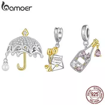 BAMOER из стерлингового серебра 925 пробы, бусины золотой серии, подвески в форме зонтика, подходят для оригинального серебряного браслета, женские украшения «сделай сам» C