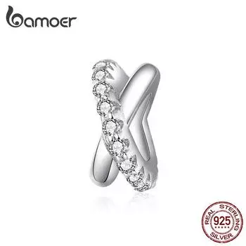 BAMOER из стерлингового серебра 925 пробы, бусины с переплетенными узлами для браслета, циркон, шикарные подвески на поперечном рычаге 925 silver