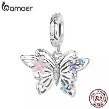 BAMOER из стерлингового серебра 925 пробы, бусины-подвески в виде животных, подвески в виде бабочки, эмалированные, совместимые с женским браслетом-ожерельем SCC2678