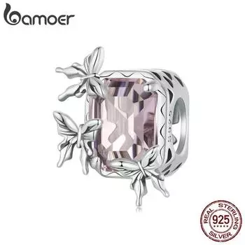 BAMOER из стерлингового серебра 925 пробы, бусины-подвески в виде животных, подвески в виде бабочек с цирконами, совместимые с женским браслетом SCC2679