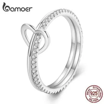 BAMOER из стерлингового серебра 925 пробы, двухслойное штабелируемое кольцо с пряжкой в виде сердца, вечное кольцо для женщин, подарок на день Святого Валентина, ювелирные изделия 6
