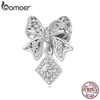 BAMOER из стерлингового серебра 925 пробы, изящные кружевные подвески с бантом, подходят для женщин, оригинальный браслет «сделай сам», роскошный каменный кулон, ювелирные изделия 925 silver