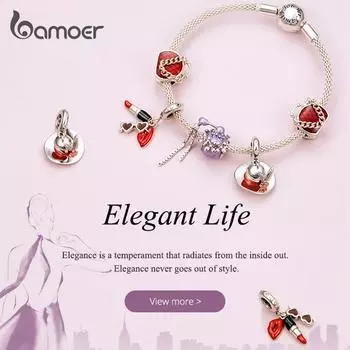 Bamoer из стерлингового серебра 925 пробы, изысканная элегантная сумочка с подвесками из бусин Life Series, помада и солнцезащитные очки, подвеска в виде шляпы для оригинального браслета, ювелирных изделий DIY B