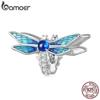 BAMOER из стерлингового серебра 925 пробы, изысканные синие эмалированные подвески в виде стрекозы для женщин, оригинальный браслет и браслет, ювелирные изделия 925 silver