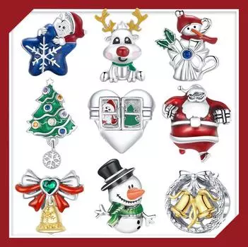 BAMOER из стерлингового серебра 925 пробы, красная эмаль, бусина Санта-Клауса, милый снеговик, подвеска на рождественскую елку, лучший рождественский подарок для семьи N