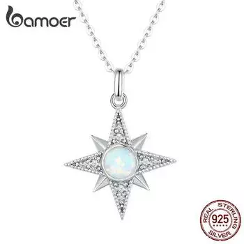 BAMOER из стерлингового серебра 925 пробы, красочный опал, кулон в виде звезды, цепочка на шею для женщин, украшения на день рождения