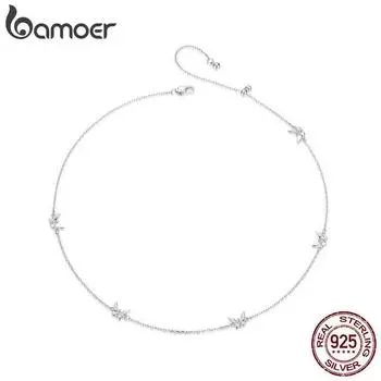 Bamoer из стерлингового серебра 925 пробы, мини-ожерелье с бабочкой, изящная цепочка на шею с фианитом для женщин, свадебное обручальное ювелирное изделие BSN376