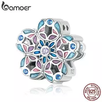 BAMOER из стерлингового серебра 925 пробы, нежная подвеска-бабочка, подходит для серебряного браслета и браслета в виде змеи, простые цветочные бусины, изящные ювелирные изделия 925 silver