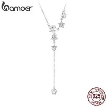 BAMOER из стерлингового серебра 925 пробы, нежное ожерелье с подвеской в виде падающих звезд для женщин, свадебной вечеринки, изысканные изящные ювелирные изделия, подарок BSN368 серебряный