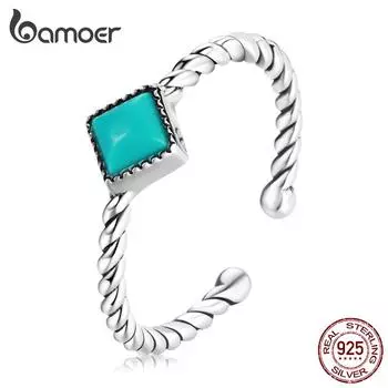 BAMOER из стерлингового серебра 925 пробы, нежное бирюзовое регулируемое кольцо с поворотным узором для женщин, ювелирные изделия 925 silver серебряный