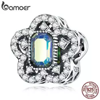 BAMOER из стерлингового серебра 925 пробы, нежный цветок, подвеска, подходит для женщин, подвески с блестящим камнем, оригинальный браслет и браслет, ювелирные украшения, подарок 925 silver