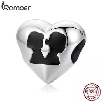 BAMOER из стерлингового серебра 925 пробы, очаровательные бусины в форме сердца с силуэтом любви, подходят для оригинального браслета или ожерелья диаметром 3 мм 925 silver
