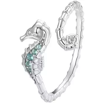 BAMOER из стерлингового серебра 925 пробы, открытые кольца в виде морского конька, регулируемые кольца на палец с животными для женщин, многослойные кольца, ювелирные изделия BSR559-E