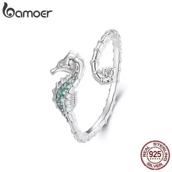 BAMOER из стерлингового серебра 925 пробы, открытые кольца в виде морского конька, регулируемые кольца на палец с животными для женщин, многослойные кольца, ювелирные изделия