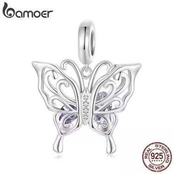 Bamoer из стерлингового серебра 925 пробы, подвеска-бабочка с выемками, подвески для женщин, браслет и ожерелье, паве, ювелирные изделия с цирконием, подарок BSC969