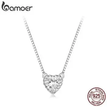 Bamoer из стерлингового серебра 925 пробы, подвеска в форме сердца из муассанита, ожерелье для женщин, свадьба, День святого Валентина, ювелирные изделия, подарок MSN032