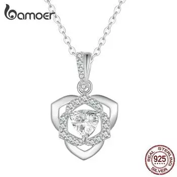 BAMOER из стерлингового серебра 925 пробы, подвеска в виде розы, ожерелье с цветком, цепочка на шею для женщин, помолвка, свадебный подарок, романтические изящные ювелирные изделия