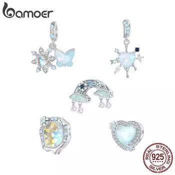 BAMOER из стерлингового серебра 925 пробы, подвеска в виде снежинки, очаровательные ледяные радужные бусины для женщин, браслет и браслет, сделай сам, подарок на день рождения, ювелирные изделия D