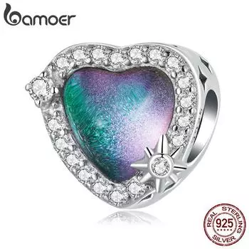 BAMOER из стерлингового серебра 925 пробы, подвески в виде сердечка на удачу, бусина, подходит для самостоятельного изготовления браслета и ожерелья, ювелирные изделия 925 silver