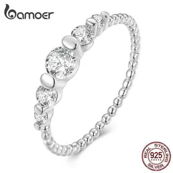 BAMOER из стерлингового серебра 925 пробы, простое кольцо на палец с цирконием для женщин, подарок на годовщину, вечность, ювелирные украшения 6