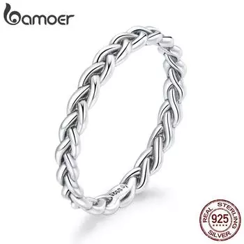 BAMOER из стерлингового серебра 925 пробы, простое классическое плетеное текстурированное кольцо для женщин, штабелируемое массивное кольцо 6