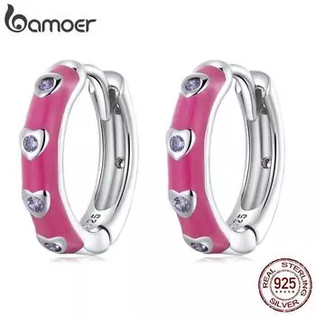 BAMOER из стерлингового серебра 925 пробы, простые розовые пряжки для ушей для женщин, платиновые серьги с покрытием, ювелирные изделия, подарок на день Святого Валентина 925 silver