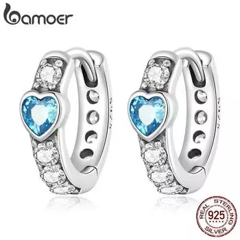 BAMOER из стерлингового серебра 925 пробы, простые пряжки для ушей Love для женщин, новые модные яркие циркониевые серьги, ювелирные изделия, роскошный подарок 925 silver