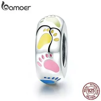 BAMOER из стерлингового серебра 925 пробы, разноцветные маленькие бусины со следами, подходят для браслетов-подвесок SCC752