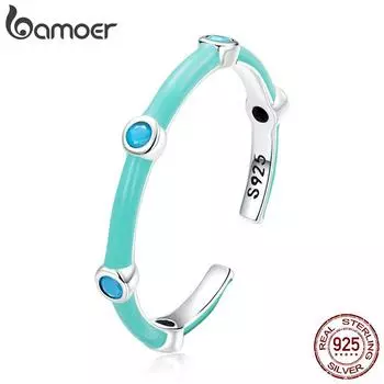 BAMOER из стерлингового серебра 925 пробы, регулируемое нежное бирюзовое кольцо для женщин, пляжное праздничное кольцо, женское эффектное ювелирное изделие, подарок 925 silver