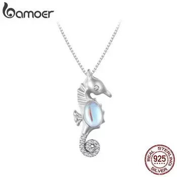 BAMOER из стерлингового серебра 925 пробы с платиновым покрытием, кулон в виде морского конька, ожерелье с кубическим цирконием для женщин, подарок на день Святого Валентина 925 silver