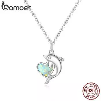 Bamoer из стерлингового серебра 925 пробы с дельфином и сердечком из платины с фианитами, ожерелье для женщин, семейные подарки, ювелирные украшения