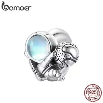 BAMOER из стерлингового серебра 925 пробы с лунным камнем, невесомые астронавты, подвески для прогулок в космосе, бусины, подходят для оригинального браслета 3 мм, ювелирные изделия своими руками 925 silver