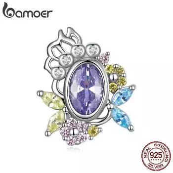 BAMOER из стерлингового серебра 925 пробы, секретные садовые подвески, подходят для самостоятельного изготовления, женские подвески из фиолетового камня, браслет и ювелирные изделия