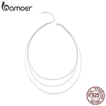 BAMOER из стерлингового серебра 925 пробы, шикарная трехслойная коробка для ожерелья, цепочка на шею с бусинами для женщин, с платиновым покрытием, оригинальный дизайн, изящные ювелирные изделия 925 silver