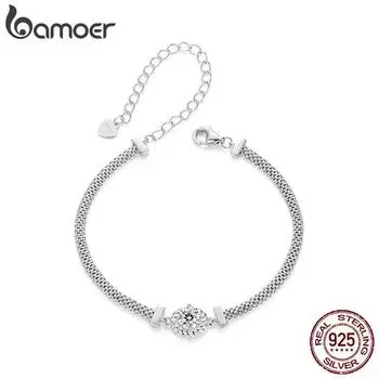 Bamoer из стерлингового серебра 925 пробы, шикарный браслет из муассанита, ретро плетеный серебряный браслет с бриллиантами, женские ювелирные изделия на день Святого Валентина MSB015