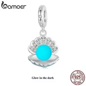Bamoer из стерлингового серебра 925 пробы, светящаяся в темноте ракушка/лунная кошка/кулон в виде бутылки с пожеланиями звезд, светящиеся подвески в виде океана для браслета SCC2747