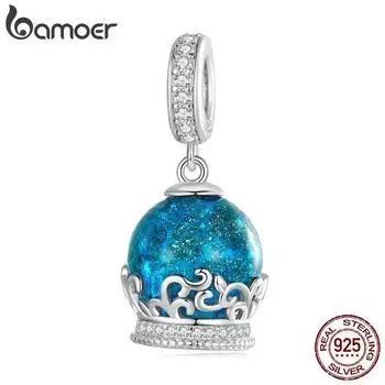 BAMOER из стерлингового серебра 925 пробы, темно-синий хрустальный шар, подвески из бисера для женщин, браслет, ожерелье, сделай сам, циркон, ювелирные изделия 925 silver
