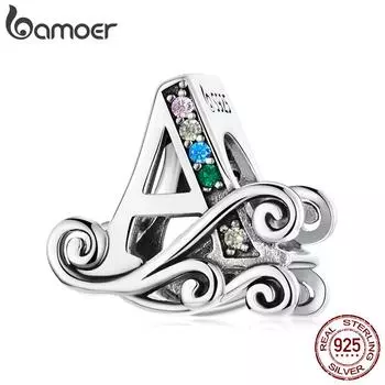 BAMOER из стерлингового серебра 925 пробы, винтажные подвески с буквами A и M, ажурные бусины с буквами CZ, подходят для браслета-подвески A
