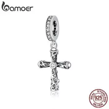Bamoer из стерлингового серебра 925 пробы, винтажный кулон в виде креста, подвеска для оригинального браслета в виде змеи или шейного платка, ювелирные изделия своими руками 925 silver