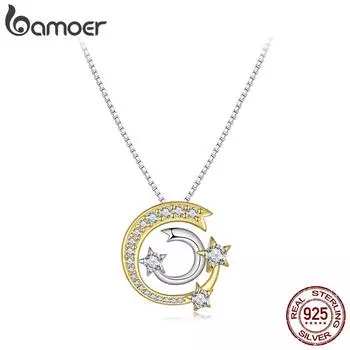 BAMOER из стерлингового серебра 925 пробы, золотой кулон с метеоритом, ожерелье с луной и звездой, цепочка на шею для женщин, подарок на день рождения, ювелирные изделия 925 silver
