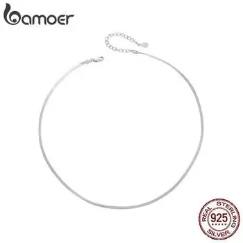 BAMOER Изысканное колье-колье с покрытием из белого золота для женщин и девочек, ожерелье-цепочка из стерлингового серебра 925 пробы в виде змеи, модные украшения для подарка BSA008